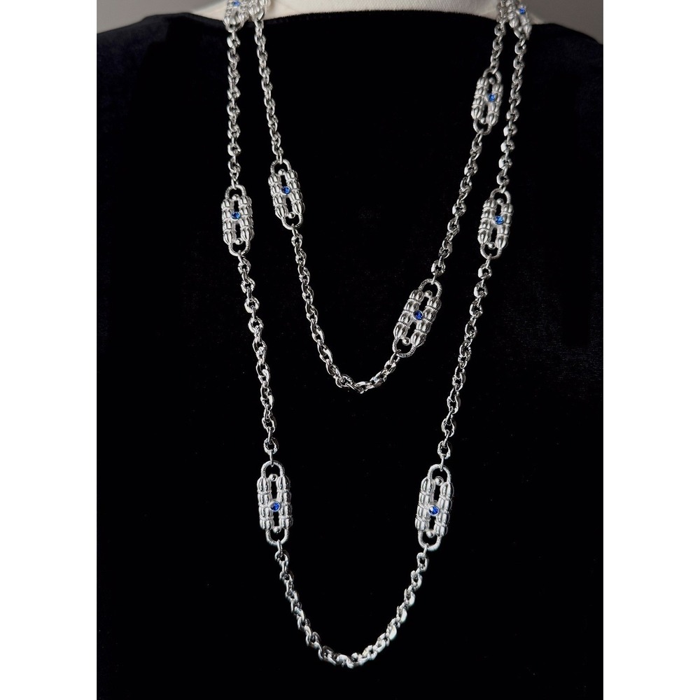 Camrose & Kross JBK Kennedy Silver Tone Blue Crystal Station Necklace 32" Box